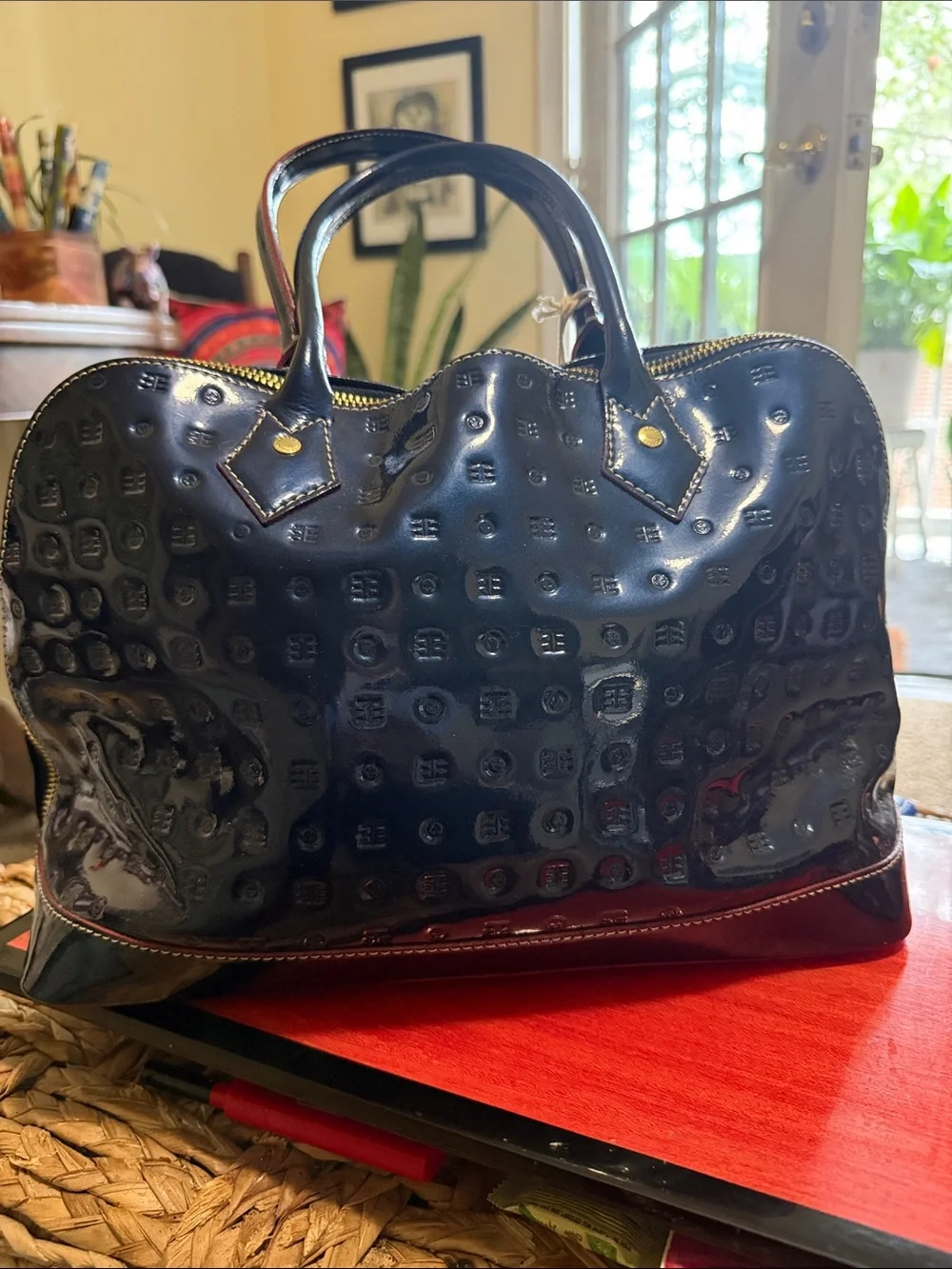 Arcadia Glossy Patent Satchel in Deep Navy
